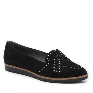 NEW Adrienne Vitradini Laverne Black Embellished suede loafer flat women sz 6.5
